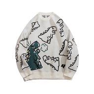 Men Fall Winter Sweater Cartoon Dinosaur Printing O Neck Loose Long Sleeves Knitted Hip Hop Style Mi
