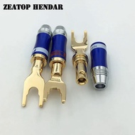 4Pcs Gold Plated Nakamichi Brass Y Banana U Type Screw Spade Speaker Plugs Audio Fork Connector Adapter