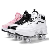 Unisex Youth Deformation Skating Shoes Four Wheels Rounds Of Roller Skate Shoes Casual Sneakers Defo