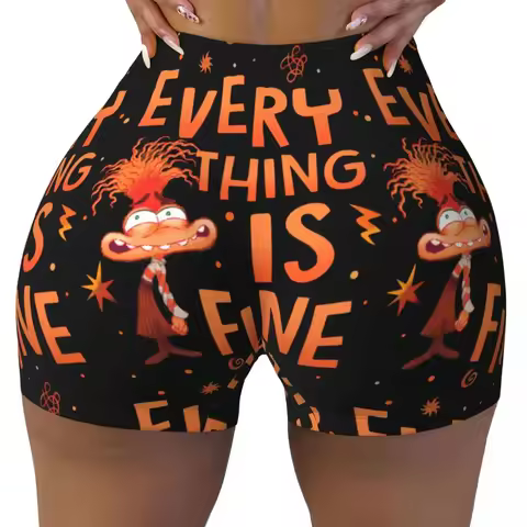 Custom Inside Out Anxiety This Is Fine Workout Volleyball Biker Shorts Women's Gym Yoga Shorts