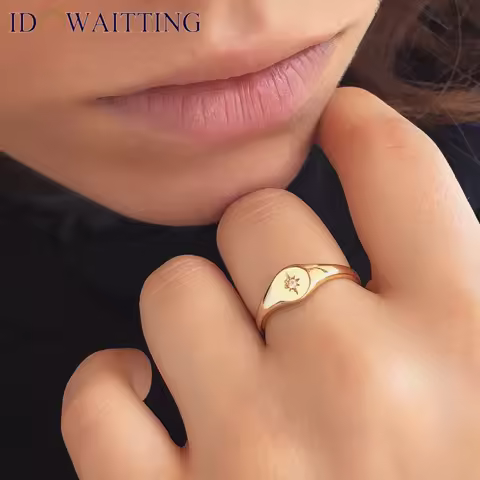 Gold Color Classic Simple North Star Starburst Signet Rings Micro Pave Clear CZ Fashion Women's Fing