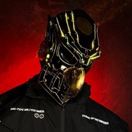 賽博朋克鷹面具 黑色與金箔搭配 RGB 燈效 賽博風鳥類角色扮演