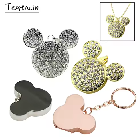 Metal Mickey USB 2.0 Flash Drive 8GB 16GB 32GB 64GB 128GB 256G Pen Drives Jewelry Crystal Necklace P