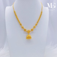 Merlin Goldsmith 22K 916 Gold Kolkata Necklace With Dangle Jimiki - 01