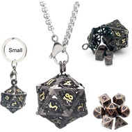 Haxtec Mini Metal DND Dice Set with Hollow Necklace Dice Case Antique Tiny Metal Dice Set D&D Keycha