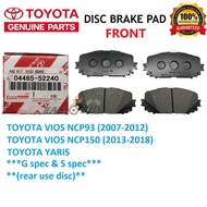 (100% Genuine)TOYOTA VIOS NCP93 NCP150 (2007-2018) G spec & S spec FRONT DISC BRAKE PAD (rear use di