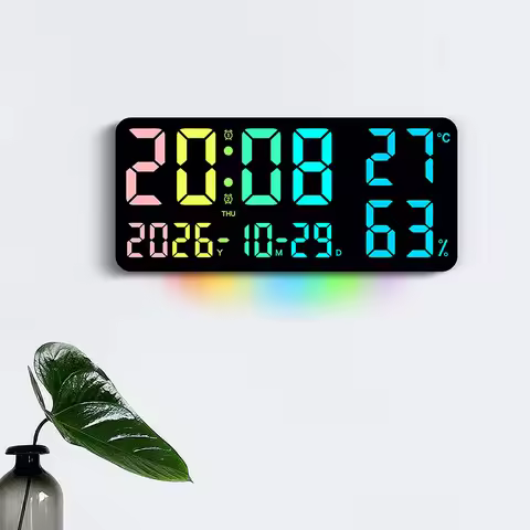 Large Size RGB Color Changing LED Wall Clock Multi Functional Ambient Light Clock for Living Room