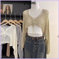 YUJINI Sunscreen Cardigan, Short Style Long Sleeved Sun Protection Coat, Summer Loose Hollow Out Cas