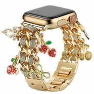 1pc Cute Diamond Cherry Dow Zinc Alloy Gold Strap Compatible With Apple Watch 38mm 40mm 41mm 42mm 44