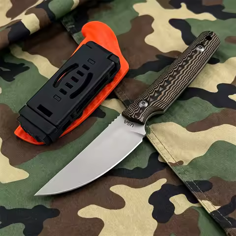 8Cr14Mov Steel Fixed Blade Knife, Dual Color G10 Handle, with Orange Kydex Sheath, EDC Utility Knife