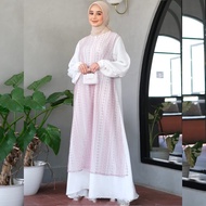 Baju Gamis Wanita Kondangan Modern Terbaru Lengan Balon Bergelembung Gelembung Warna Putih Hitam Pol