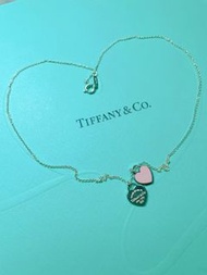 【全新】TIFFANY & CO.Tiffany Return to Tiffany系列雙心型鎖骨鏈迷你925銀項鍊女款粉紅