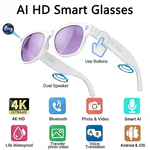 8K HD AI Smart Glasses 800w Pixel Multifunctional Camera Bluetooth Call Voice Assistant Music Player