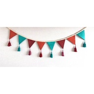 Green Terracotta cloth banner, Fabric bunting banner, Linen bunting flags