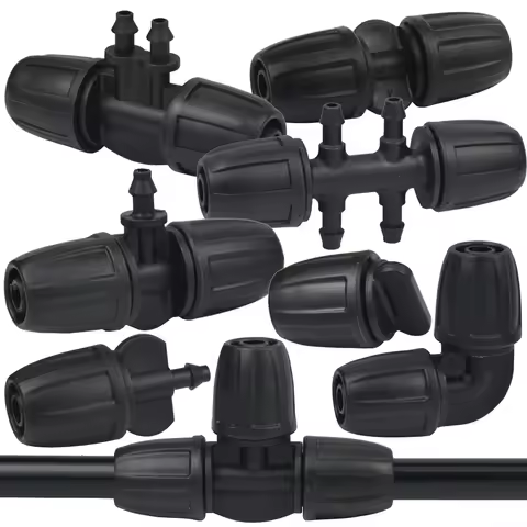 3/8' Garden Hose Connector W/ Lock Cap 8/11 To 4/7mm Barbed Joint Tee Straight Elbow End Plug Valve