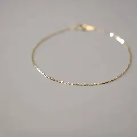 GOLDtutu Pure 14K Gold Bracelet for Female, Bare Chain, Simple Plain Chain, Fine and Light Gold, kj4