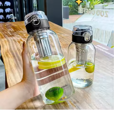 750-2000ml Large Capacity Glass Water Bottle Transparent Milk Juice Cup Outdoor Portable Leakproof D