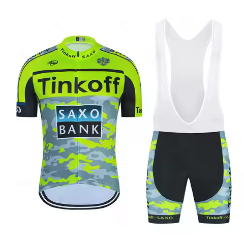 Saxo Bank-Tinkoff Team Bike Jersey Set for Men, Short Sleeves, Cycling Clothing, Outdoor, Quick-Dry,