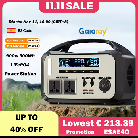 Gaiaray 900W Portable Power Station 220V 110V Outdoor Solar Power 600Wh LiFePO4 Battery Charging Sta