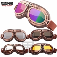 Bronze Coffee Leather Harley Foldable Goggles Motorcycle Riding Goggles Windproof Glasses Aviator Go