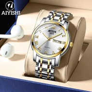 AIYISHI นาฬิกาข้อมืออัตโนมัติเต็มรูปแบบอย่างเป็นทางการนาฬิกาสำหรับผู้ชายสำหรับผู้ชายกันน้ำได้สายเหล็กเกาหลี Seiko แบบคู่นาฬิกาสำหรับผู้หญิงแบบไม่ใช้กลไก
