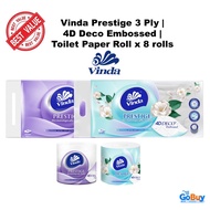 Vinda Prestige 3 Ply 4D-Deco Embossed Toilet Paper Roll [ 200 Sheets x8 Rolls ]