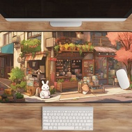 Anime Desk Mat | Kawaii Mousepad | Chibi Desk Mat | Rabbit Desk Mat | Street Scene Mat | Bunny Mouse Pad | Cute Animal Mat