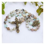 Catholic Rosary Our Lady Miraculous Bronze Rosary Amazonite Handmade Knotted Rosary Baptism Gift
