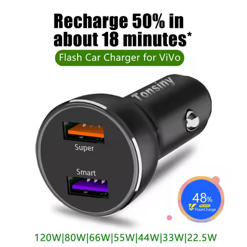 For vivo car charger,120W 2 port cigarette lighter charger,12-24V metal car phone charger for vivo X