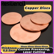 RESILIENCI1 Pure Copper Sheet, Diameter 30-80mm Thickness 0.5-3mm T2 Copper Disc, Circular Metal Rou