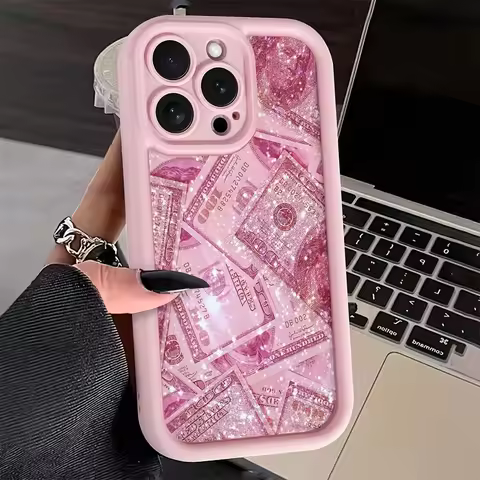 Pink Dollars Full-Coverage Banknote Design Silicone Phone Case For iPhone 17 16 15 14 13 12 11 Pro M