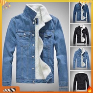 Simple Design Men Jacket Men Solid Color Jacket Mens Denim Jacket with Warm Plush Lining Trendy Wint