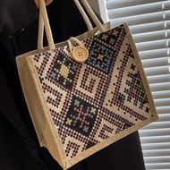 Burlap Bag, Burlap Handbag Beach Bags with Handle Reusable Grocery Bag