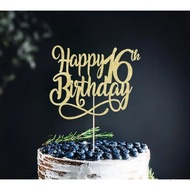 Happy 16th Birthday — Cake Topper Glittered Gold Silver Pink Black Color Decoration