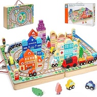 Train Set 110pcs Wooden Train Set, Toy Train for Boys &amp; Girls with Wooden Train Track, Take-Along Tabletop Railroad with Building Block for Toddlers and Kids Ages 3+