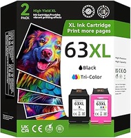 63XL Printer Ink for HP 63 Ink Cartridges Black Color Combo Pack for HP Ink 63 63XL Fit for OfficeJet 3830 4650 4655 5255 5258 5200 Envy 4520 4512 DeskJet 2130 2132 3630 Printer,2 Pack