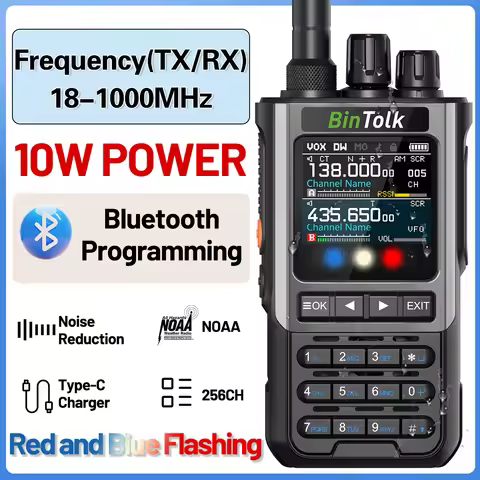 BinTolk BT8200 Walkie Talkie 10W Full Band Wireless Bluetooth Programming Type-c Charger Noise Reduc