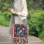 ROSEGOODS womens shoulder bag fringed vintage message bag embroidered tapestry Thai Indian Bohemian 