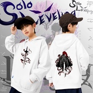 2025 (พร้อมส่ง)ใหม่ Anime Solo Leveling Jin Woo ฮู้ดดี้เด็กป๋าบอล kid' hoodie ผ้า Cotton 100% ใส่สบา