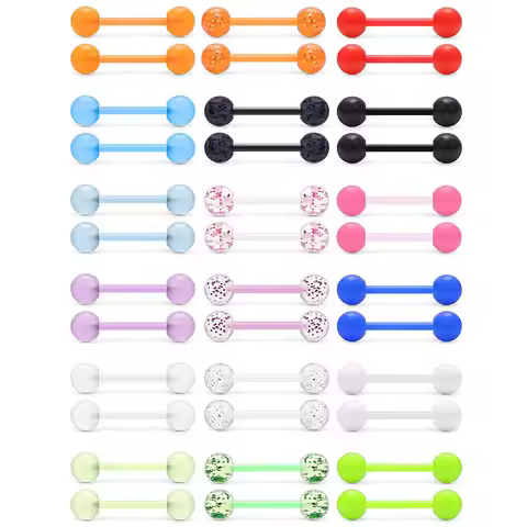 36Pcs/2Pcs 14G 16mm Glow In The Dark Flexible Acrylic Straight Tongue Nipple Ring Retainer Piercing 