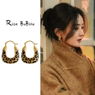 Oil Drip U-Shaped Leopard Print Pendant Earrings Retro Niche Design Sense Unique All-Match Ethnic St