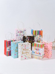 8入組生日主題禮物袋,帶手柄的彩色紙板禮物袋,適用於糖果、餅乾、餅乾和派對用品