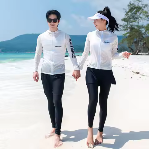 Unisex Long Sleeve Rash Guard Swimsuit Set with Zipper Front Shirt Boy Shorts Leggings UV Sun Protec