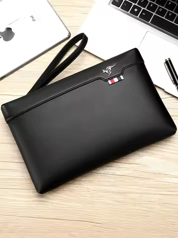 PU Leather Men's Clutch Bag Zipper Wallet Card Fashion Business Square Phone Ipad Pouch Hand Porter 