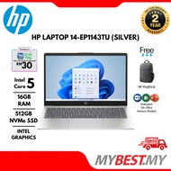 HP Laptop 14-ep1143TU - Silver (Core 5-120U (Copilot) / 16GB DDR4 2DM 3200 / 512GB PCIe / Intel Grap