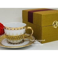 💥ถูกมาก💥ชุด ของขวัญ แก้วกาแฟ เบญจรงค์ กล่องผ้าไหม แก้วพร้อมจานรอง ของฝาก ของที่ระลึกไทย งานเกษียณ วันเกิด ของรับไหว้