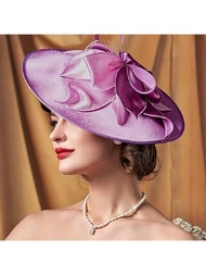 女式圓頂帽 - 茶會頭飾寬邊花飾,適合婚禮、茶會和其他場合,多彩、優雅風格,羽毛設計