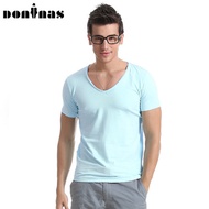 Summer new Joker Flash simple solid color t-shirt slim edge V-neck short sleeve deep v collar male b