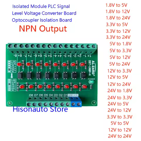 AL-ZARD 8-Channel Optocoupler Isolation Board Module Signal Level Voltage Conversion Board NPN Outpu
