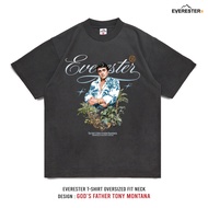 EVERESTER เสื้อคอฟิต ฟอกวินเทจ เฟดเทาดำ Heavy Cotton Oversize Scarface God father FED